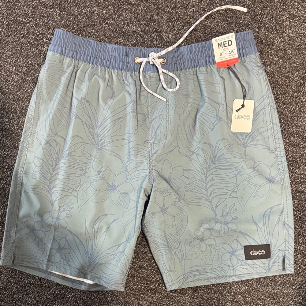 Men’s Light Blue Floral Swim Trunks - Medium